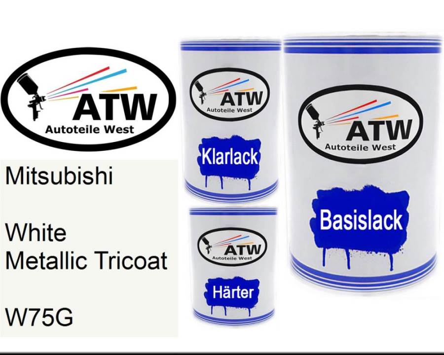 Mitsubishi, White Metallic Tricoat, W75G: 500ml Lackdose + 500ml Klarlack + 250ml Härter - Set, von ATW Autoteile West.